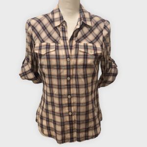 Theory Plaid Button Down Top Size Small